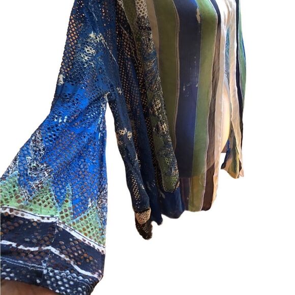 Chicos mesh blue white green swimsuit cover up size 3. Art to wear watercolor - Picture 2 of 12